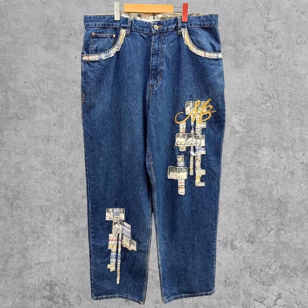 RARE Y2K Makaveli 2Pac Embroidered Relaxed Baggy Jeans Size 38 (38x34)
